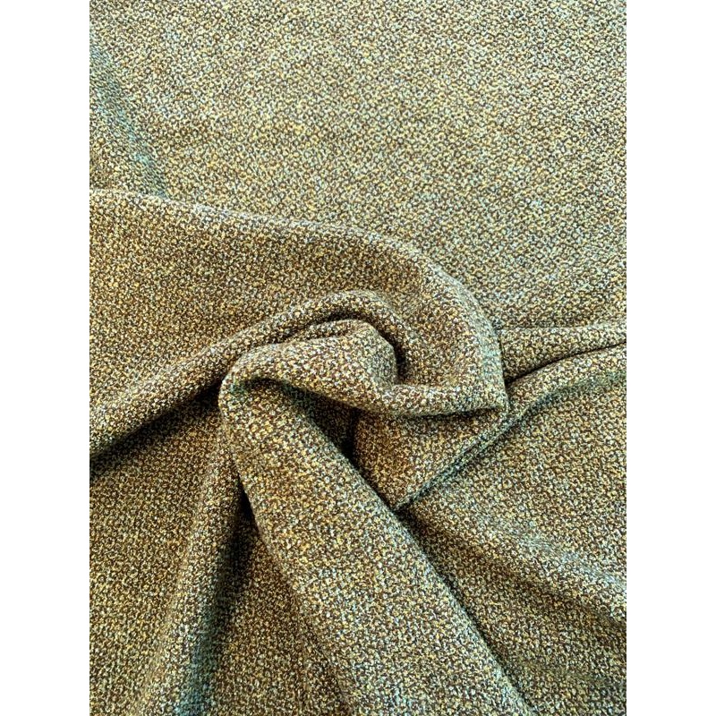 Italian Classic Wool Tweed Boucle – Brown / Lime / Teal Fabric by the Yard