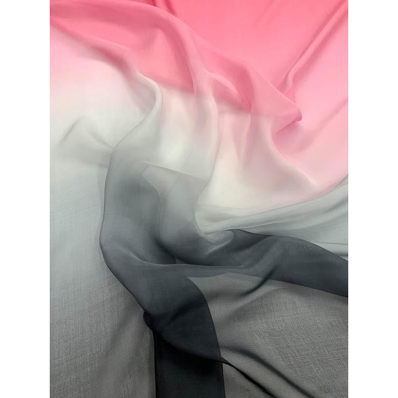Ombr Silk Chiffon – Black / White / Pink Fabric by the Yard
