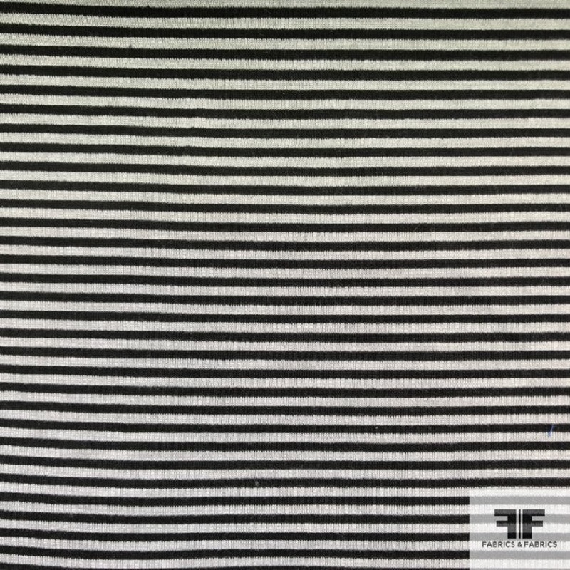Striped Double Layer Cotton-Rayon Printed Knit – Black/Grey Fabric by the Yard
