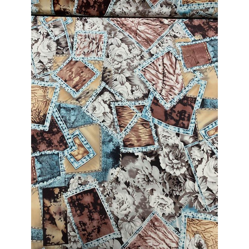 Abstract Collage Printed Silk Crepe de Chine – Multicolor Fabric by the Yard