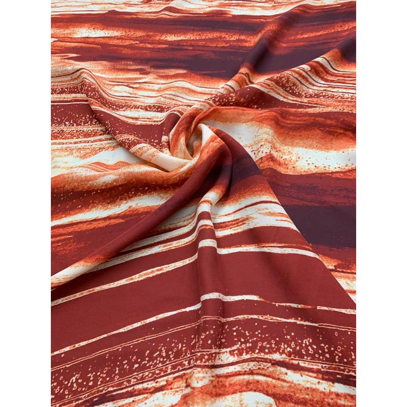 Abstract Wash Printed Silk Georgette – Red / Maroon / White Fabric by the Yard