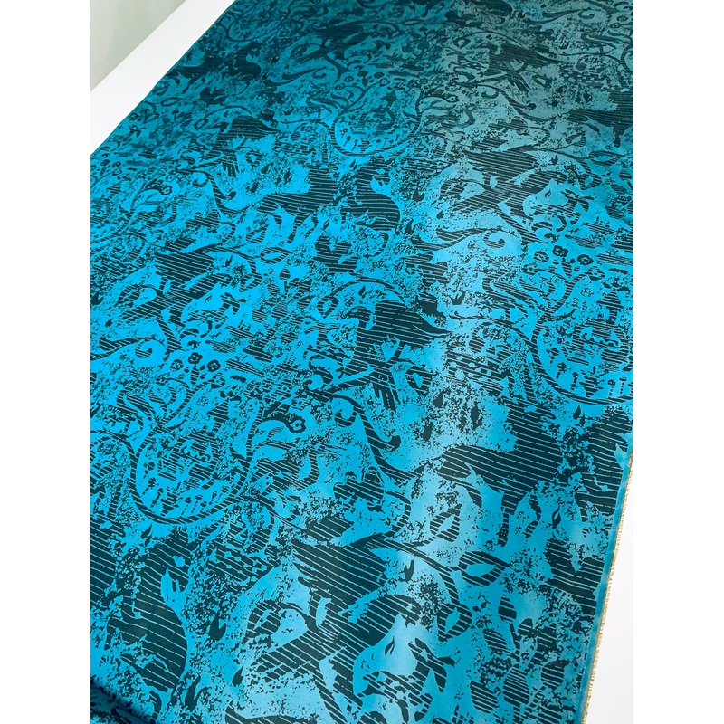 Birds Unicorns and Vines Printed Iridescent Silk Taffeta – Teal Fabric by the Yard