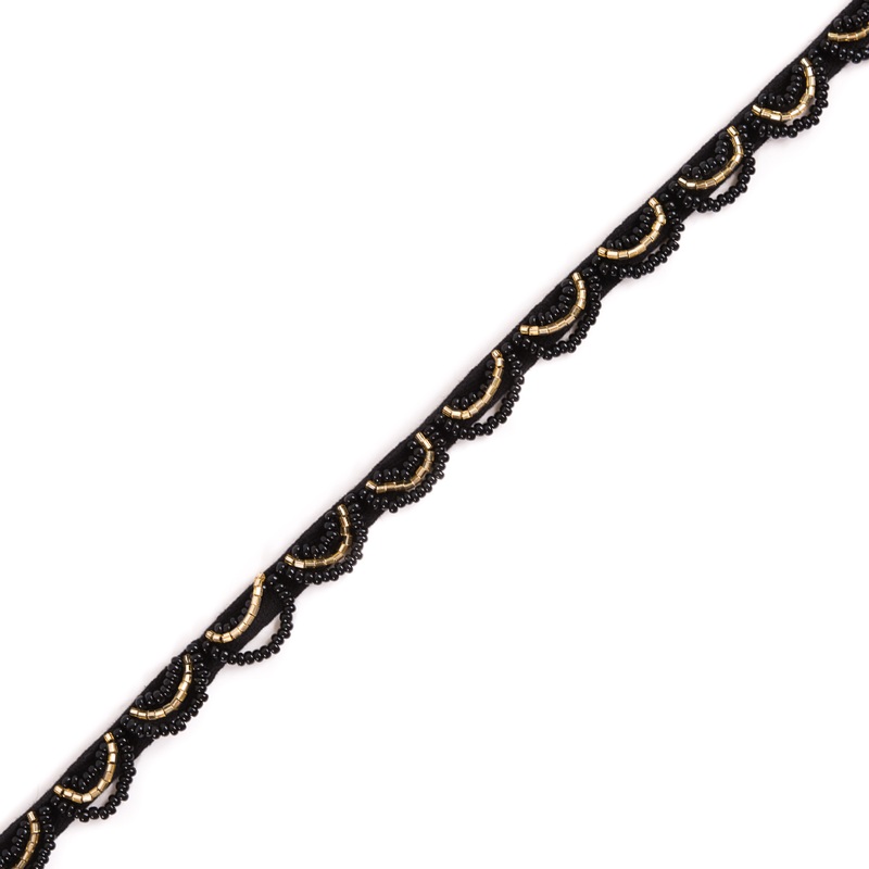Black and Gold Beaded Scalloped Trim – 0.5″