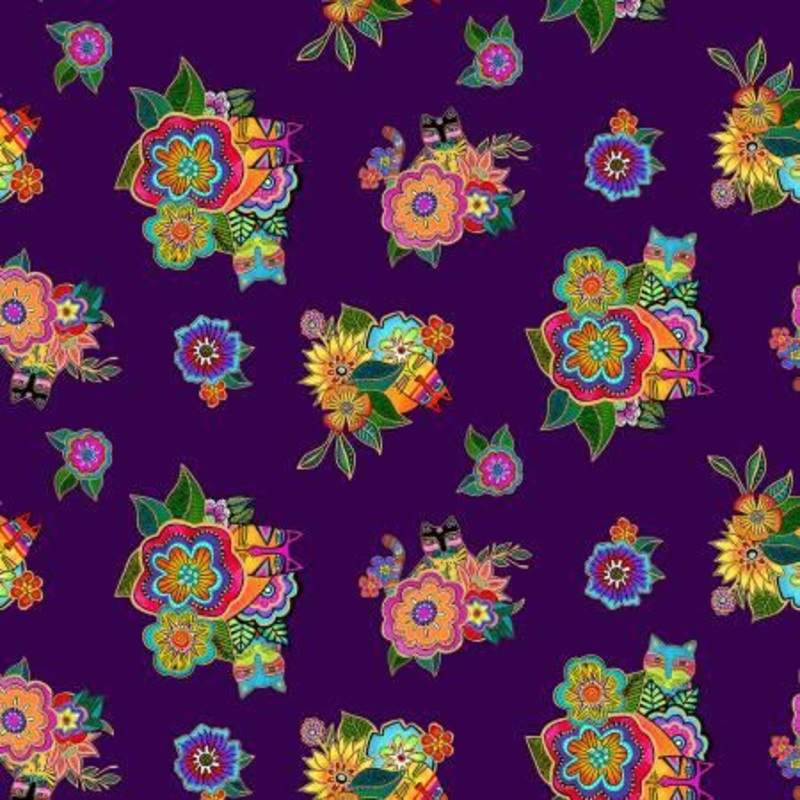 Fantasticats – Dark Purple Metallic Digital Hidden Cats Y4341-28M by Laurel Burch