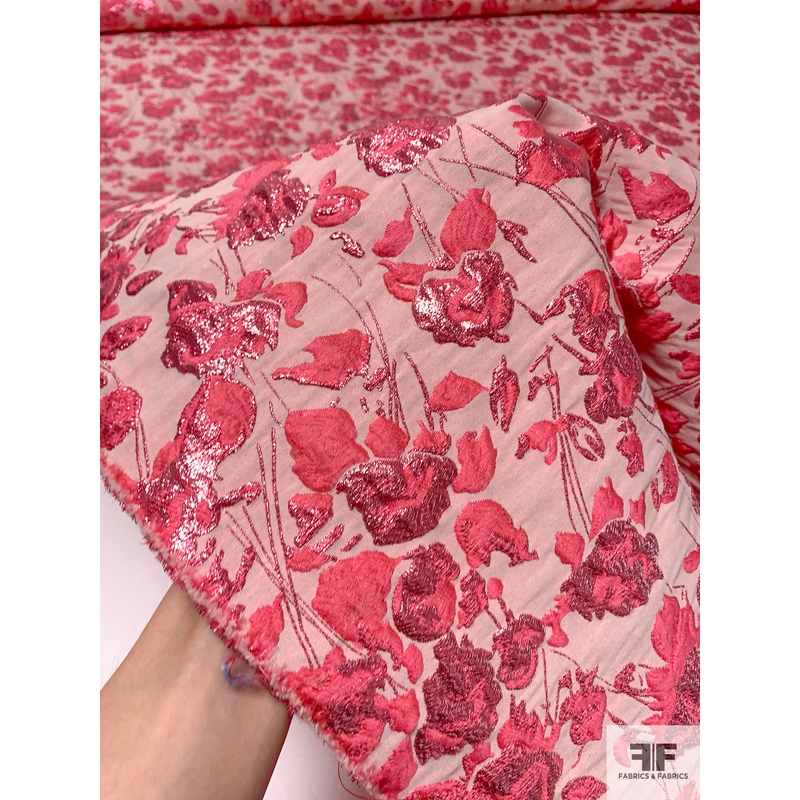 Floral Textured Metallic Brocade – Metallic Pink / Subtle Pink Fabric by the Yard