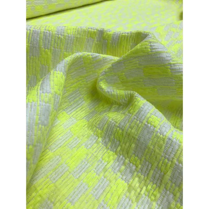 French Malhia Kent Novelty Design Tweed – Highlighter Yellow / White Fabric by the Yard