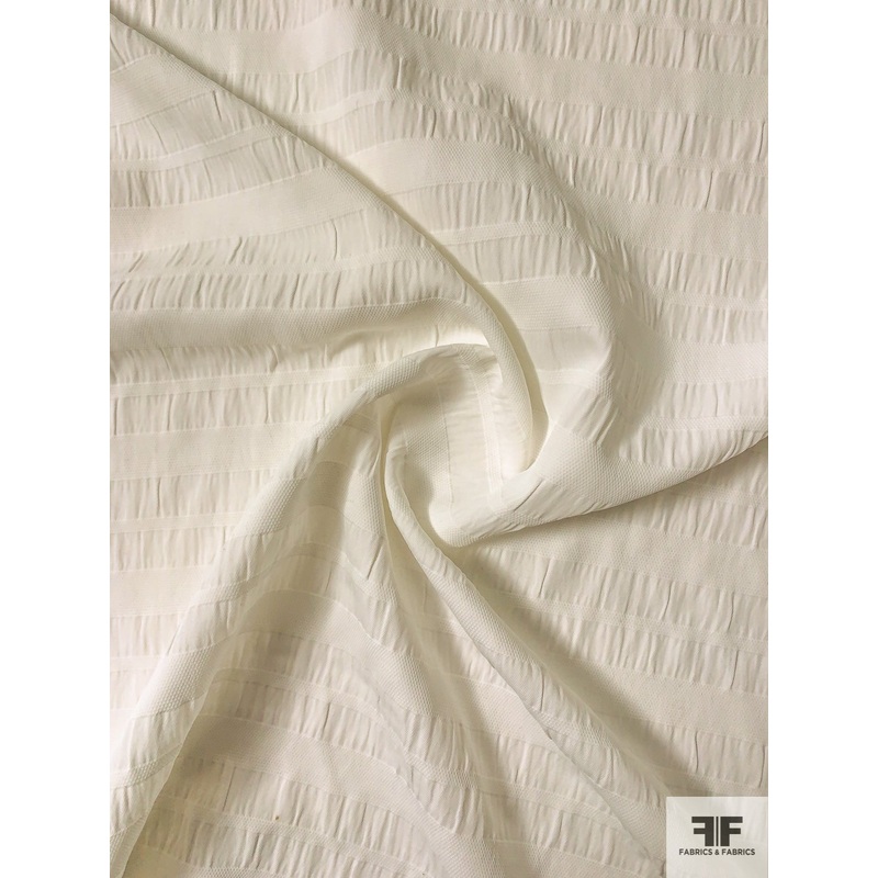 Italian Horizontal Textured Striped Drapey Jacquard Brocade – Off-White Fabric by the Yard