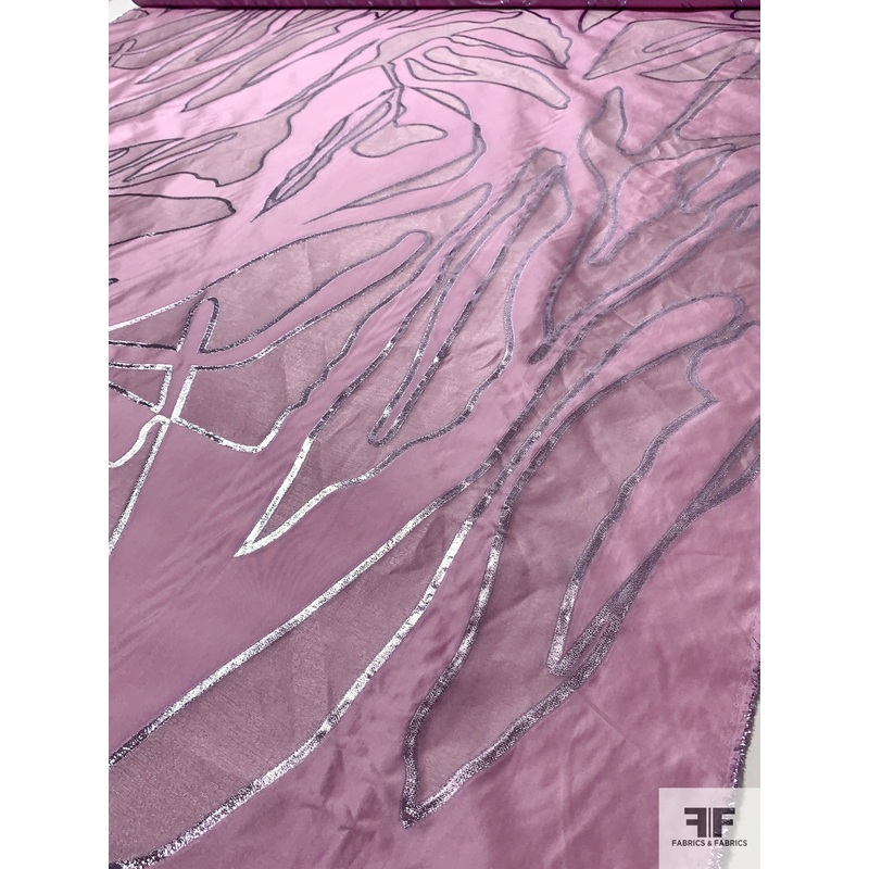 J Mendel Italian Abstract Metallic Design Fine Silk-Blend Taffeta – Orchid Pink / Metallic Lilac Fabric by the Yard