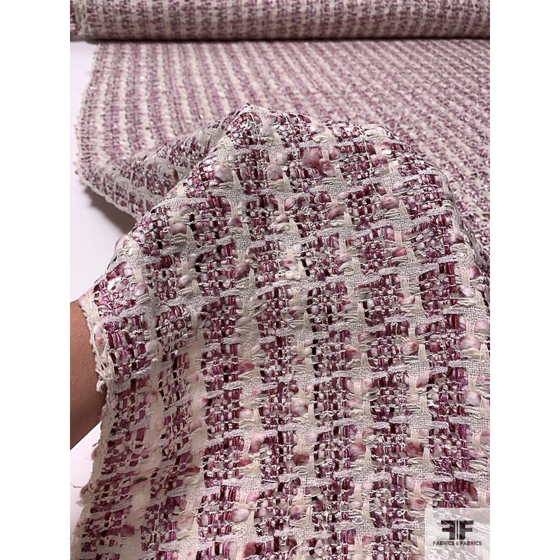 Luxury Tweed Suiting with Lurex Fibers – Shades of Purple / Light Ivory Fabric by the Yard