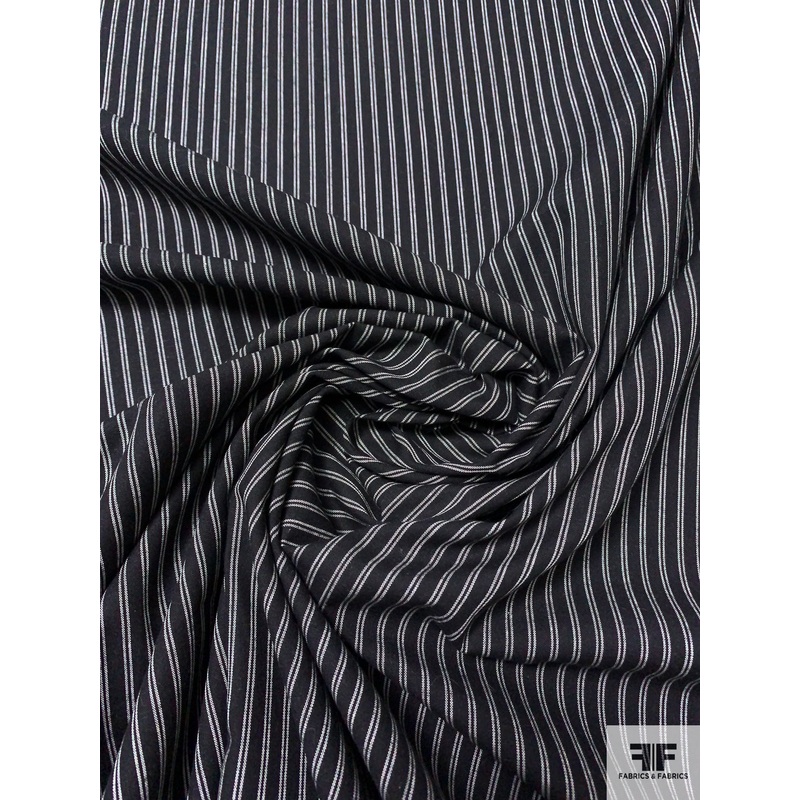 Made in Japan Vertical Striped Cotton Shirting – Black / Off-White Fabric by the Yard