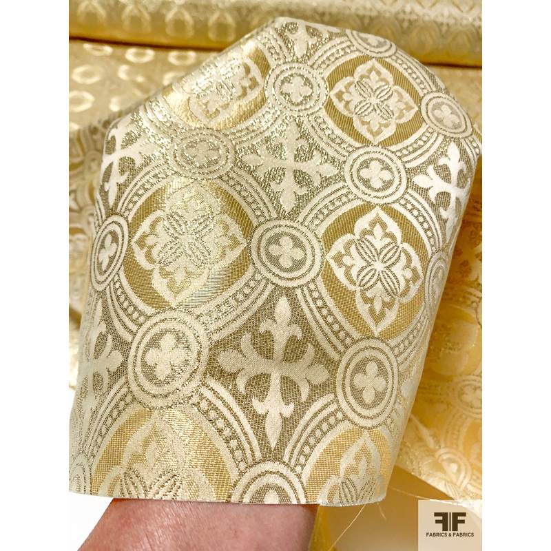 Metallic Ecclesiastical Brocade – Yellow-Gold Fabric by the Yard