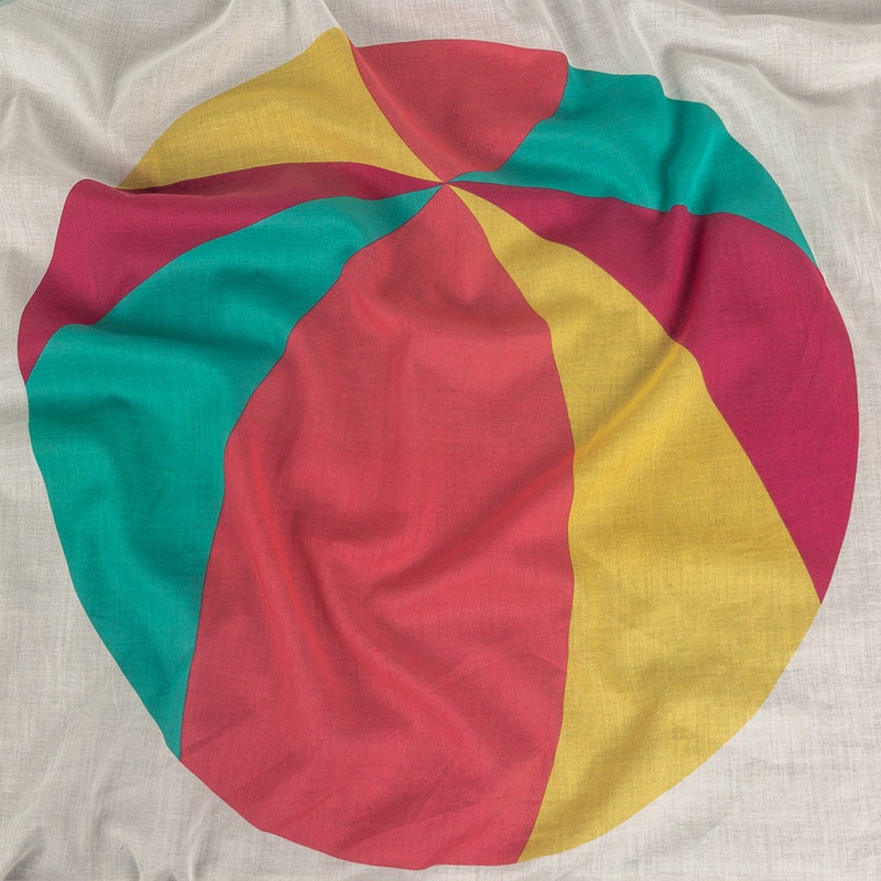 Snow White and Multicolor Beachballs Cotton Voile Panel