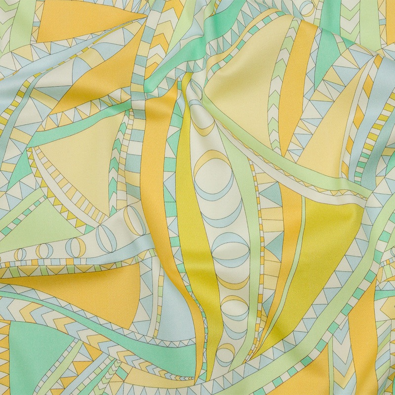 Stretch Cotton Sateen – Green and Blue Geometric Abstract – Lizard Leap Print – Mood Exclusive Groove Collection