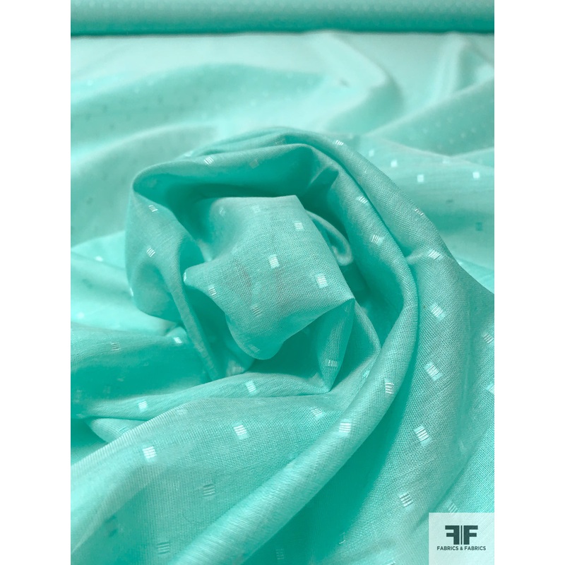 Swiss Dot Cotton-Silk Voile – Aqua / Off-White Fabric by the Yard