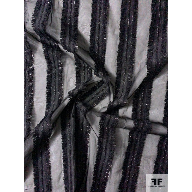 Vertical Eyelash Striped Novelty Organza – Black Fabric by the Yard