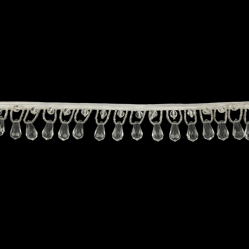 Vintage White and Crystal Teardrops and Seed Beaded Fringe Trim – 1.375″