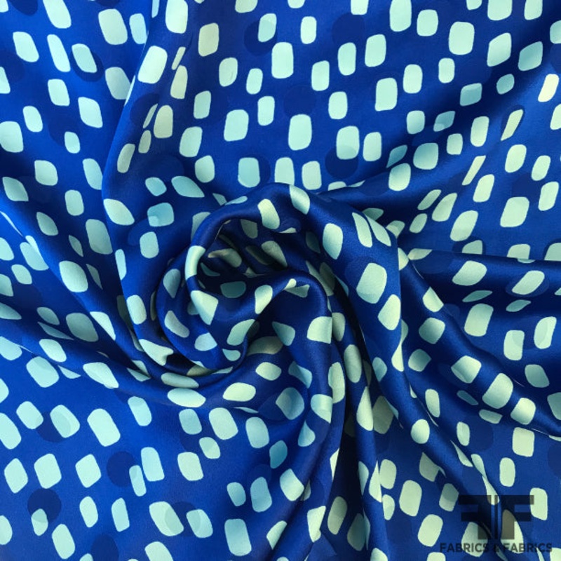 Boxy Polka Dot Printed Silk Jacquard – Blue/Light Blue Fabric by the Yard