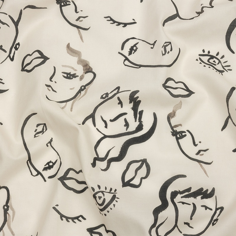 Cotton Voile – Black and White Face Drawings – Everyday Runway Print – Mood Exclusive Metro Collection