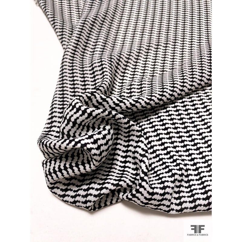Dot Clusters Printed Heavy Polyester Georgette – Black / Off-White Fabric by the Yard