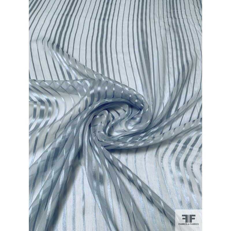French Satin Striped Burnout Silk Chiffon – Carolina Blue Fabric by the Yard
