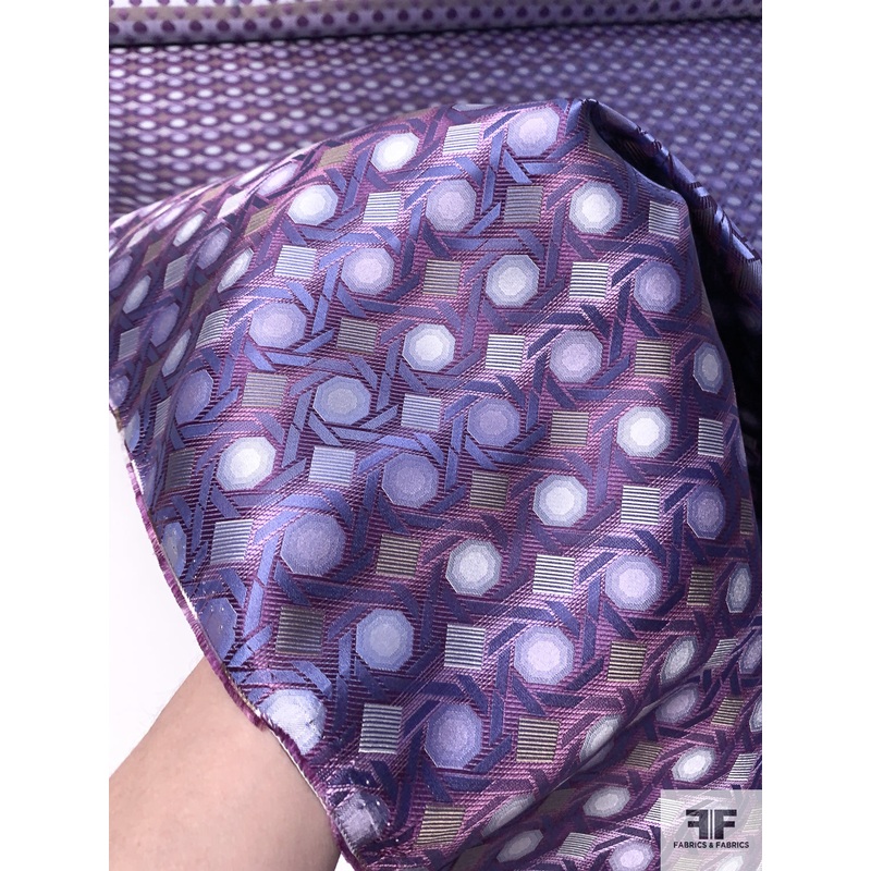 Geometric Lattice Silk Necktie Jacquard Brocade – Shades of Purple Fabric by the Yard