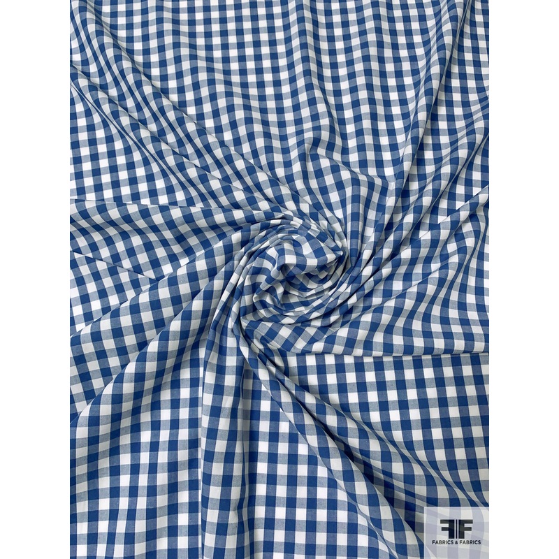 Gingham Check Yarn-Dyed Fine Cotton Shirting – Royal Blue / Off-White Fabric by the Yard
