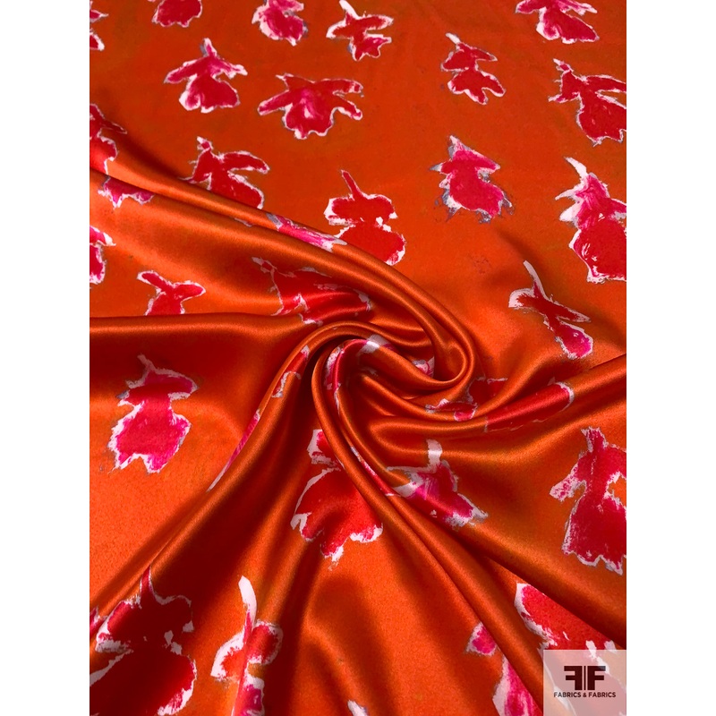 Prabal Gurung Watercolor Leaf Printed Silk Silk Charmeuse – Orange / Deep Hot Pink / Off-White Fabric by the Yard