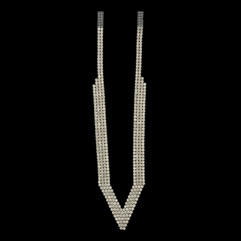 Vintage Crystal Rhinestone Pointed Collar Applique – 13.25″ x 3.125″