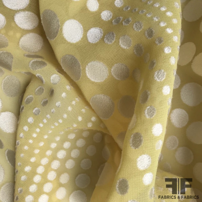 Wavy Polka Dot Fil Coup – Yellow/White Fabric by the Yard