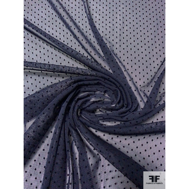 Dotted Stretch Flocked Tulle – Black Fabric by the Yard