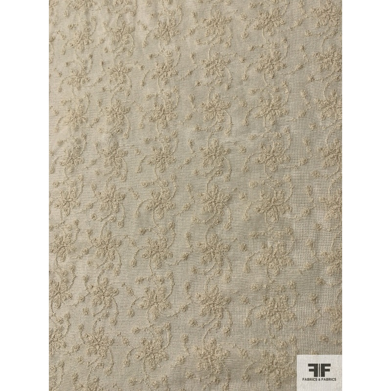Floral Vine Embroidered Fine Cotton Mesh – Cream Fabric by the Yard
