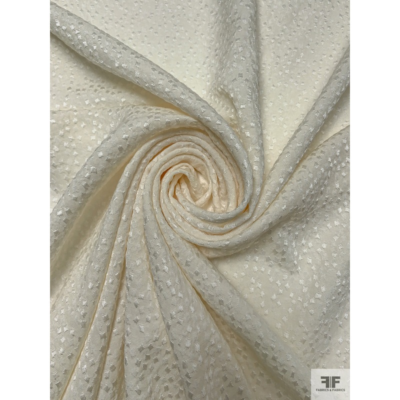 Italian Geometric Dotted Brocade – Ivory Fabric by the Yard