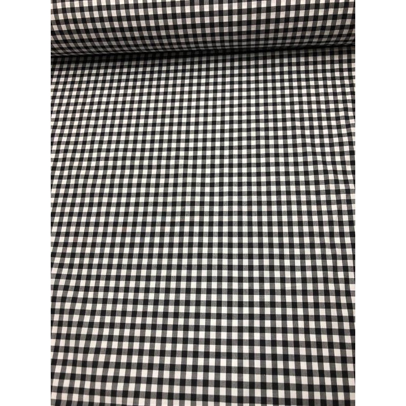 Italian Gingham Checkered Yarn Dyed Cotton Shirting – Black / White Fabric by the Yard