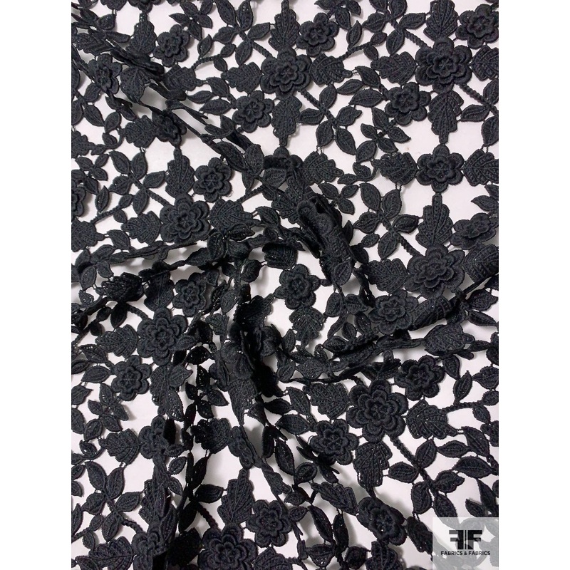 Oscar de la Renta 3D Floral Guipure Lace – Black Fabric by the Yard