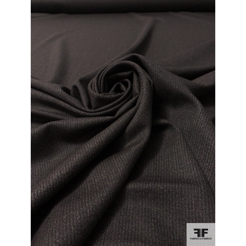 Shadow Striped Lightweight Wool Traditional Suiting – Black / Ecru Fabric by the Yard