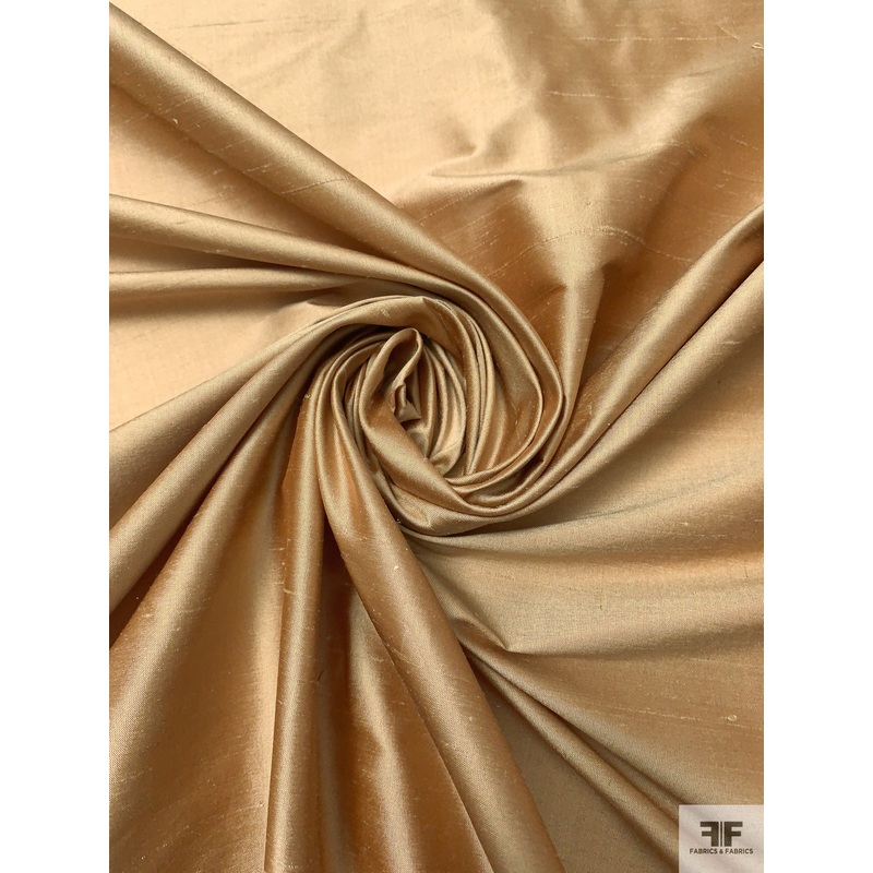 Iridescent Solid Silk Shantung – Biscotti Gold Fabric by the Yard