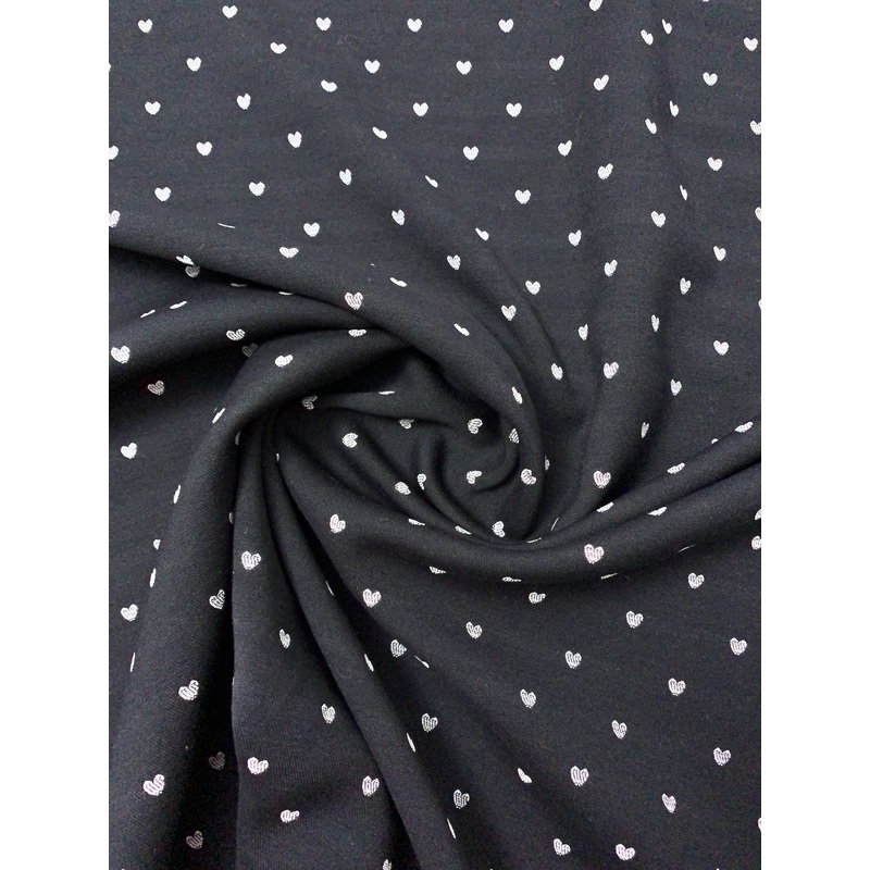Italian Hearts Design Stretch Jacquard Suiting – Black / White Fabric by the Yard