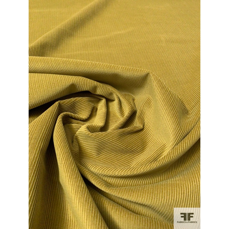 Italian Solid Pinwale Cotton Corduroy – Olive Green Fabric by the Yard