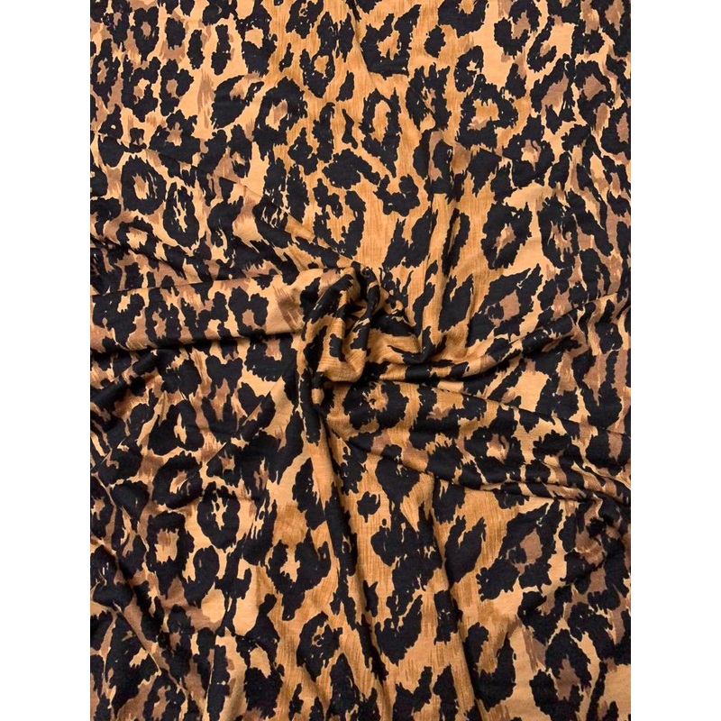 Leopard Printed Rayon Spandex Jersey Knit – Brown / Tan / Black Fabric by the Yard
