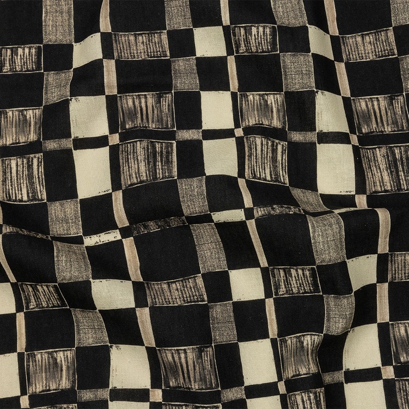 Linen and Rayon Woven – Black and White Checks – City Blocked Print – Mood Exclusive Metro Collection