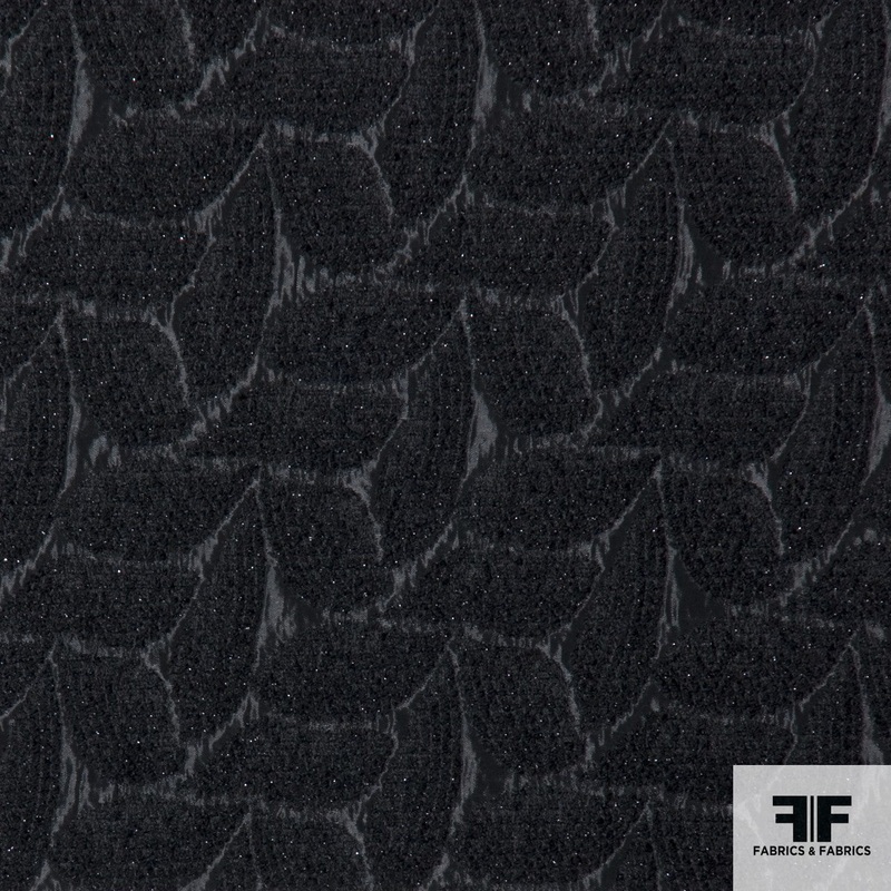 Made in Switzerland Leaf Design Brocade – Black Fabric by the Yard