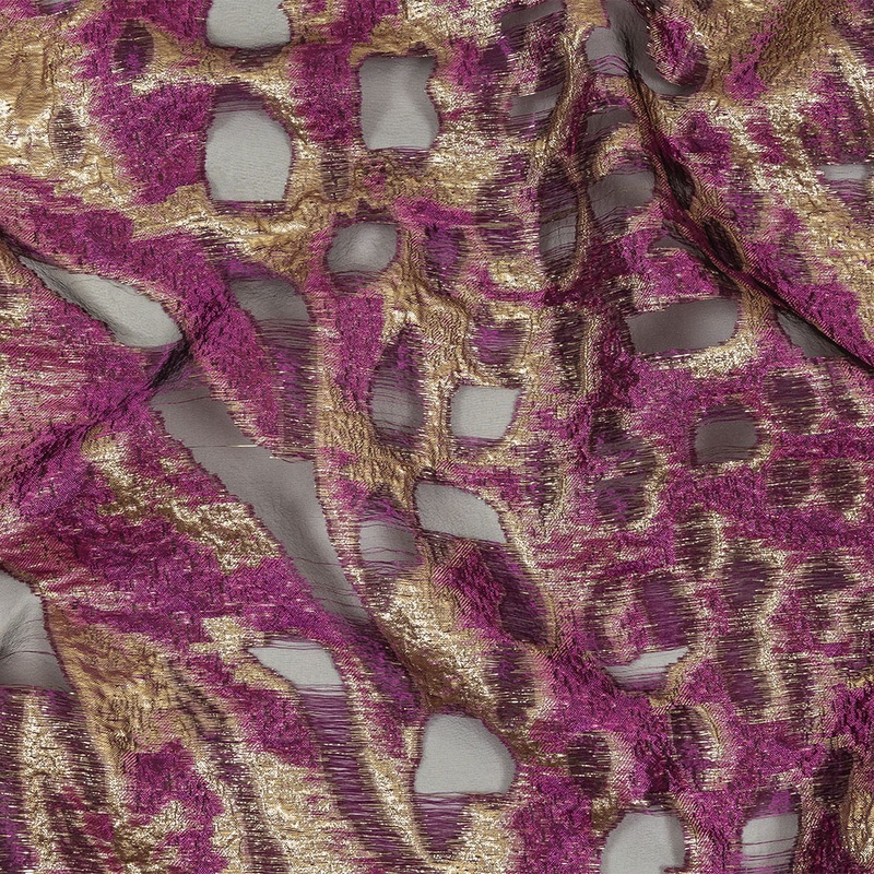 Metallic Purple and Gold Abstract Luxury Burnout Brocade