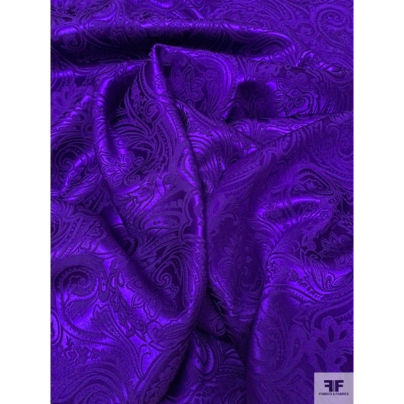 Paisley Jacquard Silk Charmeuse – Royal Indigo Fabric by the Yard