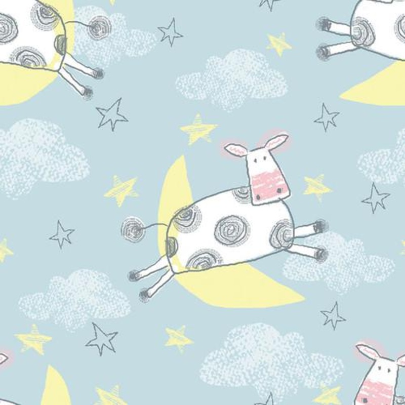 Comfy Flannel  –  Cow jumping over the moon on blue N13877-BLUE