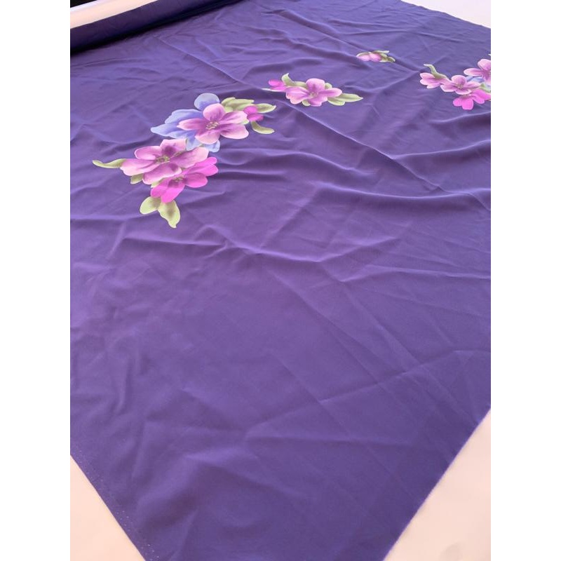 Drifting Flowers Printed Panel Silk Crepe de Chine – Purple / Pink / Green Fabric by the Panel