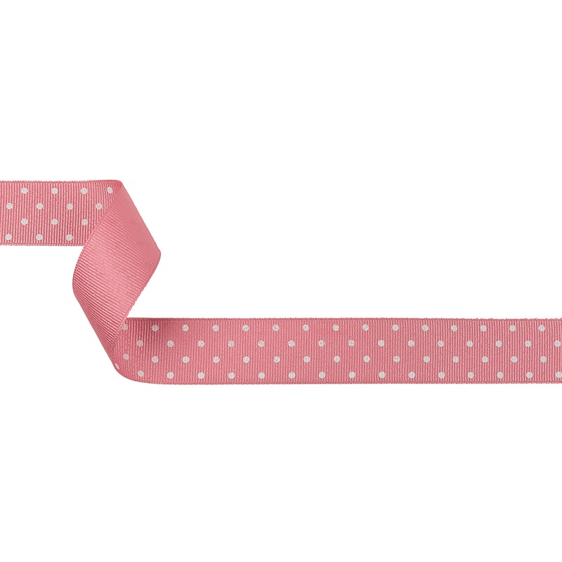 Flamingo Pink and White Polka Dots Grosgrain Ribbon – 1″