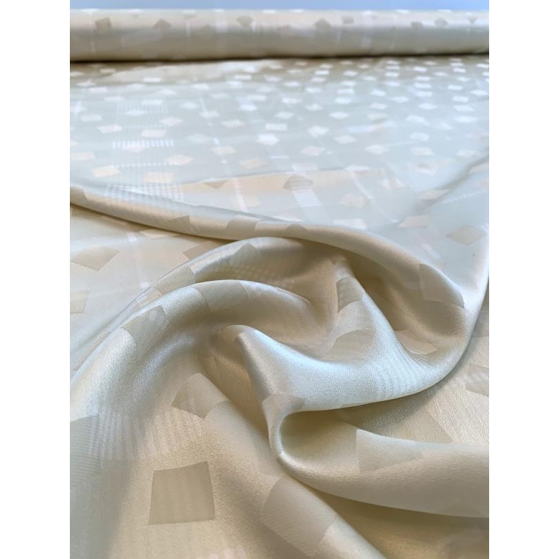 Floating Squares on Plaid Printed Silk Jacquard – Creamy Yellow Fabric by the Yard