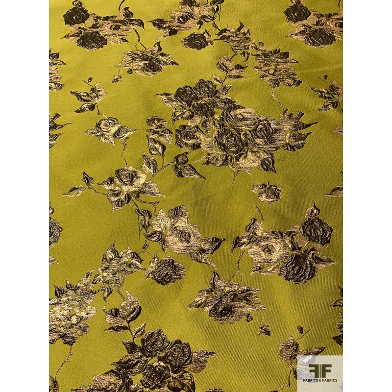 Floral Textured Metallic  Brocade – Olive / Bronze / Gold Fabric by the Yard