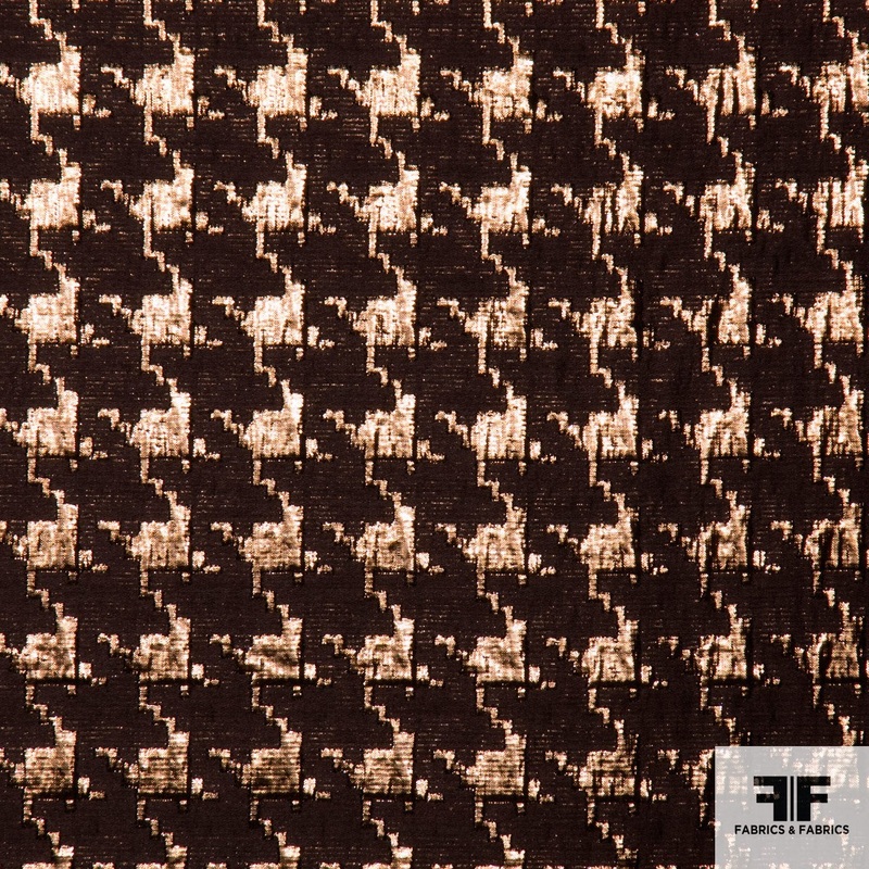 Houndstooth Metallic Brocade – Brown/Copper Fabric by the Yard