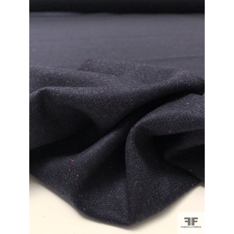 Italian Speckled Flannel Wool Blend Suiting – Navy / Red / Baby Blue Fabric by the Yard
